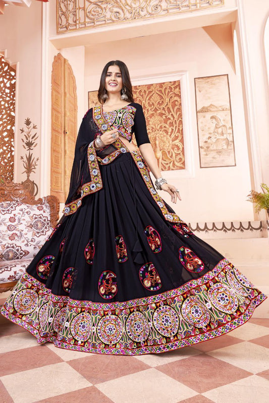 Fox Georgette Chain-Stitch With *original* *Mirro Lehenga Choli