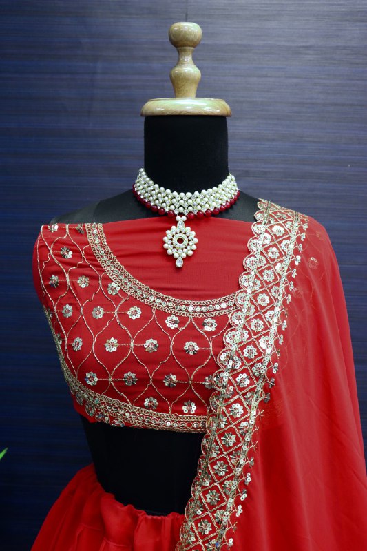 FANCY THREAD WORK WITH SEQUNCE WORK WITH  EMBROIDERY CODING LEHENGA CHOLI