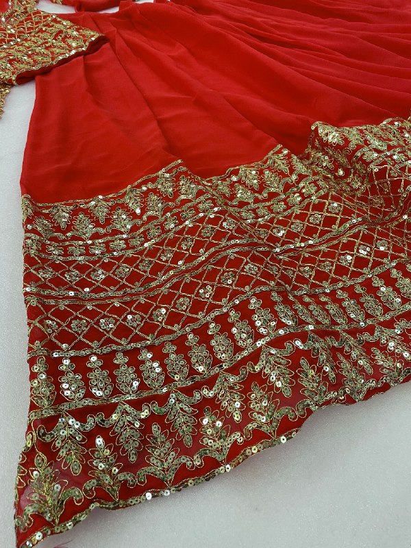 FANCY THREAD WORK WITH SEQUNCE WORK WITH  EMBROIDERY CODING LEHENGA CHOLI