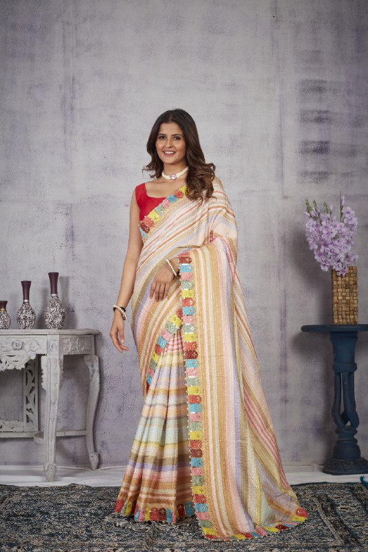 Heavy Vichitra Silk Cro-Chet work Saree