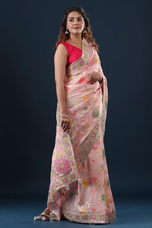 Chinon Silk Beautiful Floral Digital Printed Saree