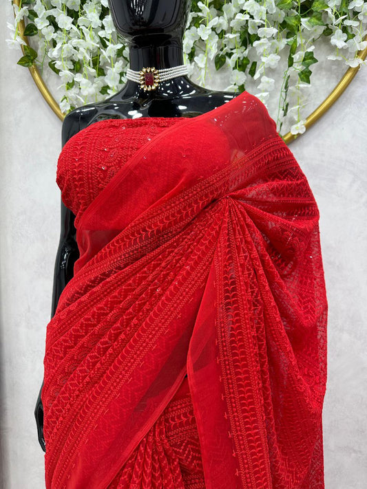 beautiful Designer *Karva Chouth* Saree on Faux Georgette