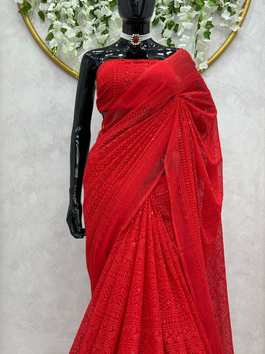 beautiful Designer *Karva Chouth* Saree on Faux Georgette