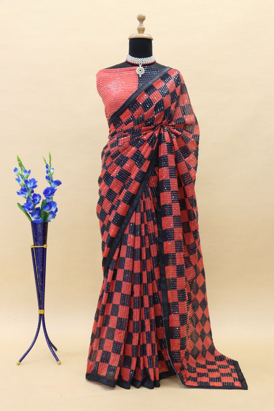 Faux Georgette (1.00Mtr. Cut)(All Over Thread SAREE