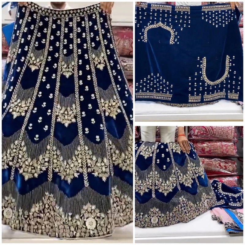 Launching 9000 Velvet 3.7 Meter Flare Embroidery Sequins work Lehenga