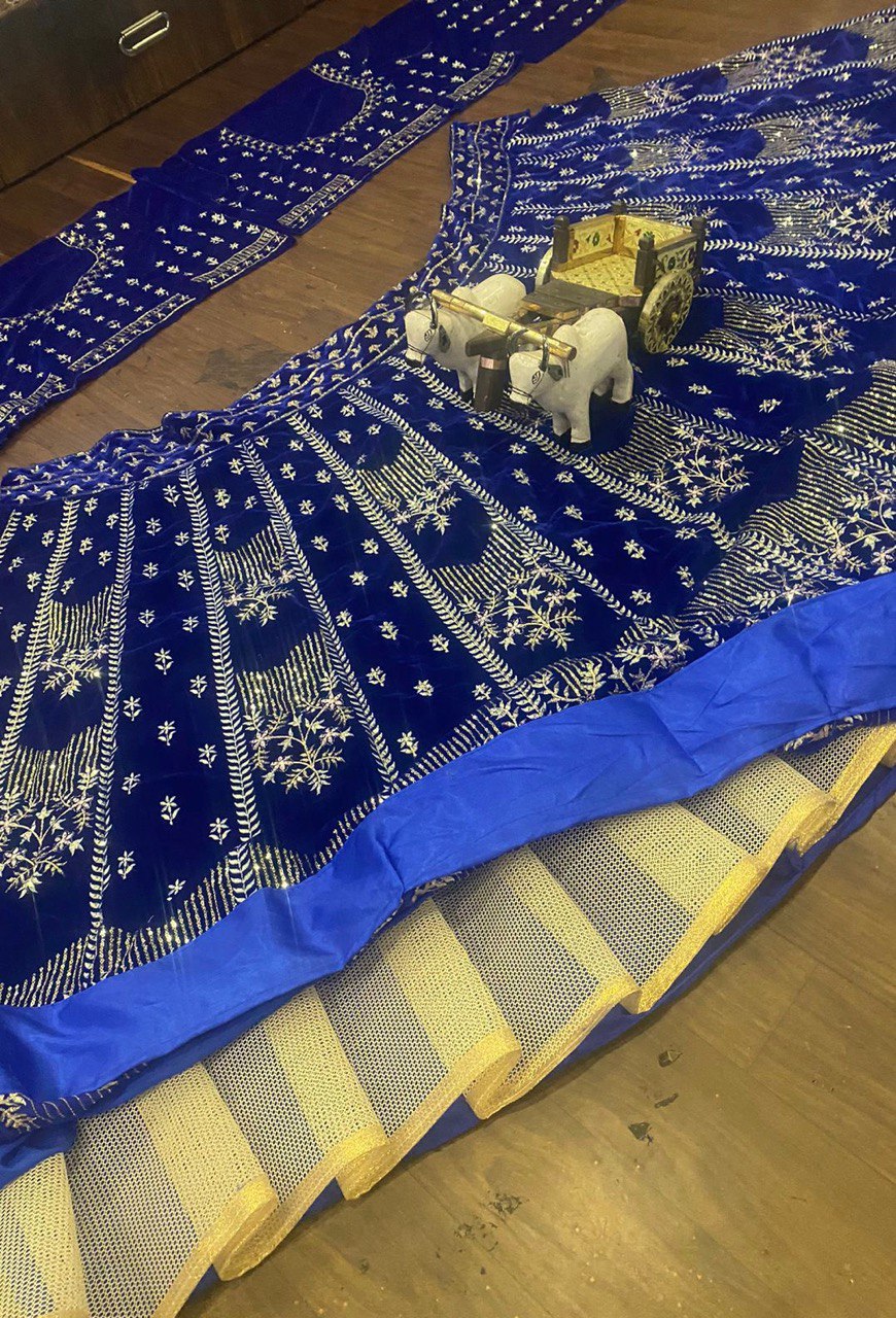 Launching 9000 Velvet 3.7 Meter Flare Embroidery Sequins work Lehenga