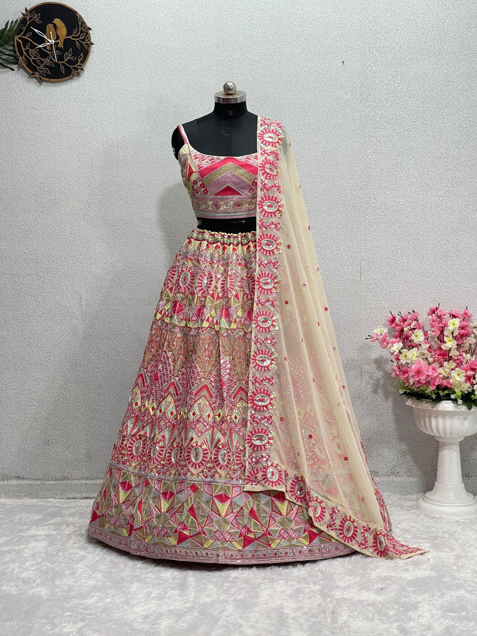 DESIGNER WEAR HEAVY FUAX GEORGETTE CHINE SEQUENCE WORK  LEHENGA CHOLI