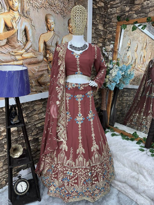 NEW ĐĚSIGNER PARTY WEAR LAHENGHA WITH FANCY DPPATA WITH EMBROIDERY WORK