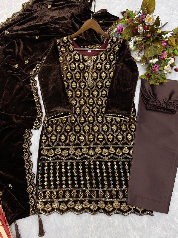 WINTER SEASON MAKE ADORABLE UR FUNCTION WEAR A VELVET EMBROIDERY WORK