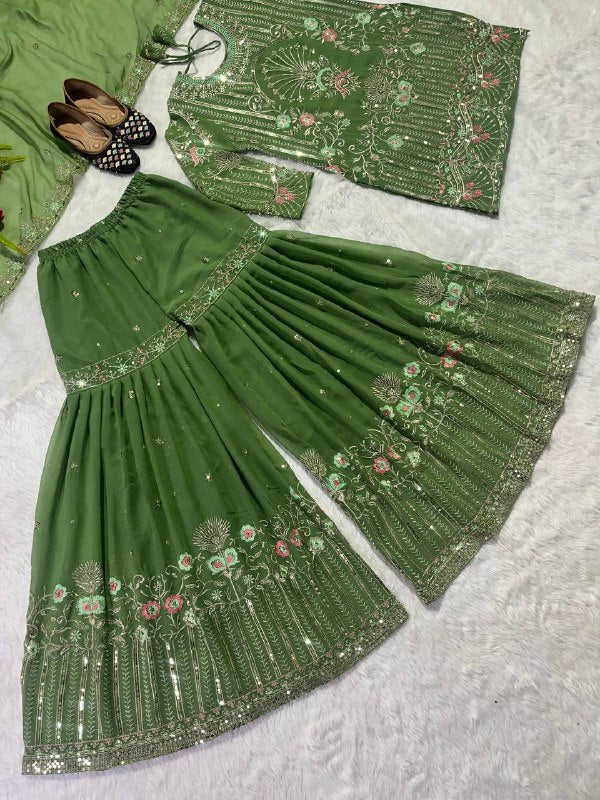 Heavy Faux Georgette With Heavy 5mm Sequence Embroidery Sharara