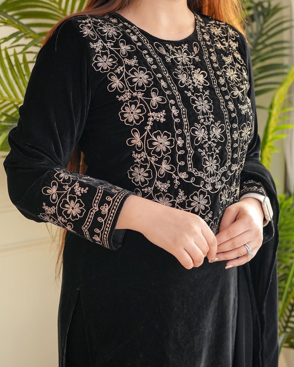 VELVET EMBROIDERY WORK TOP WITH PANT AND DUPATTA