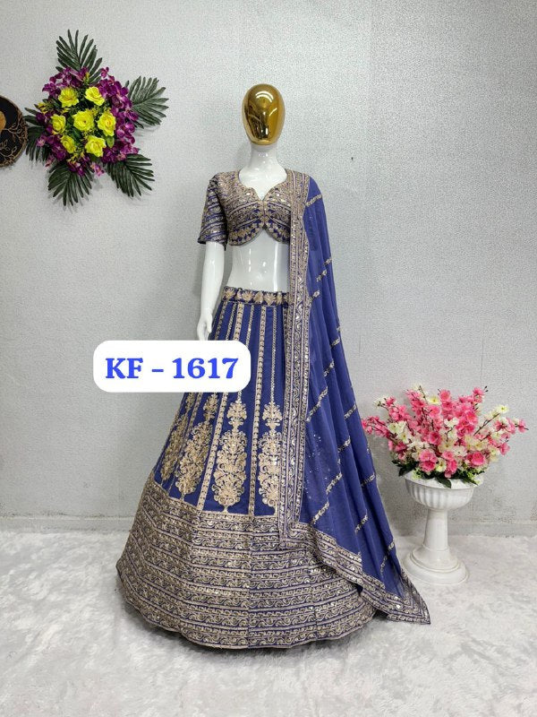 PARTY WEAR HEAVY FUAX GEORGETTE CHINE SEQUENCE WORK LEHENGAS CHOLI WITH DUPATTA