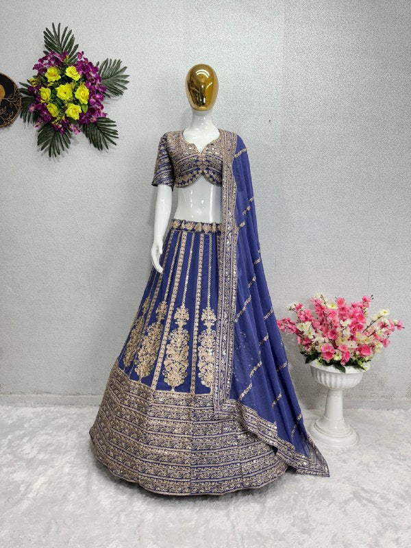 PARTY WEAR HEAVY FUAX GEORGETTE CHINE SEQUENCE WORK LEHENGAS CHOLI WITH DUPATTA