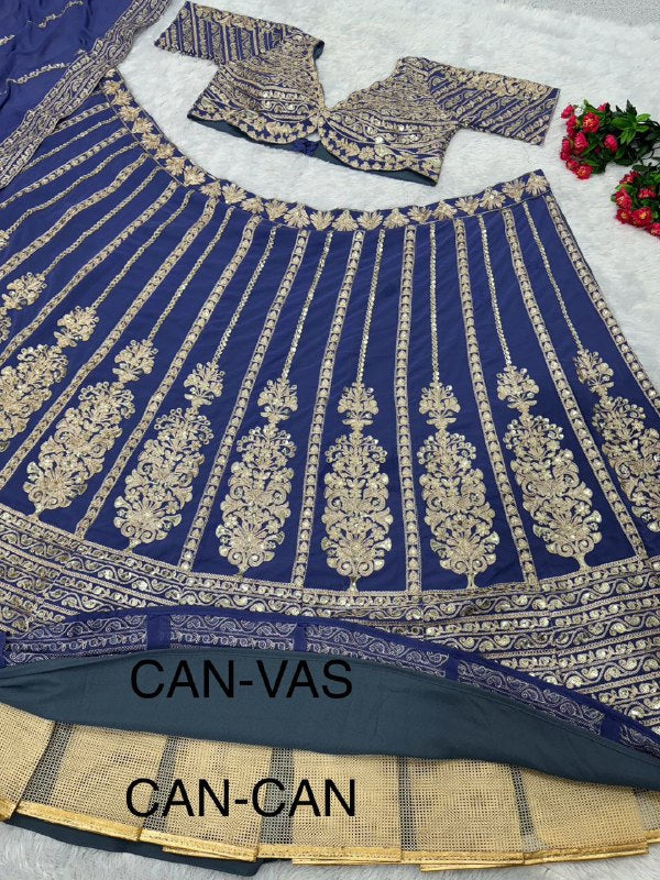 PARTY WEAR HEAVY FUAX GEORGETTE CHINE SEQUENCE WORK LEHENGAS CHOLI WITH DUPATTA