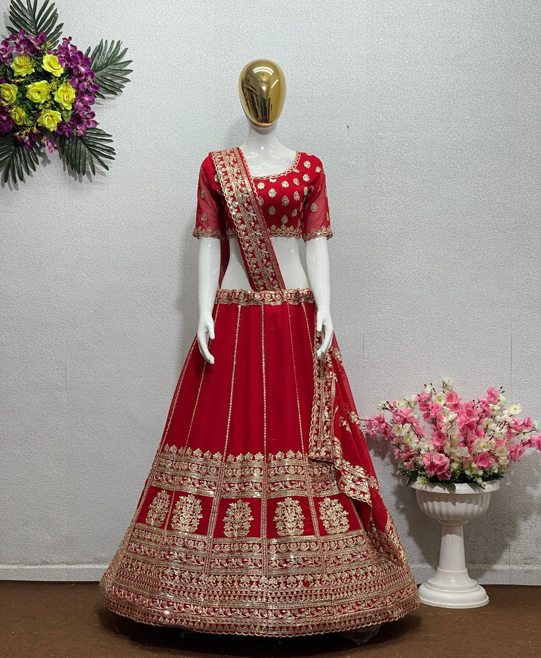 BRIDAL WEAR HEAVY FUAX GEORGETTE CODING SEQUENCE WORK LEHENGAS CHOLI WITH DUPATTA