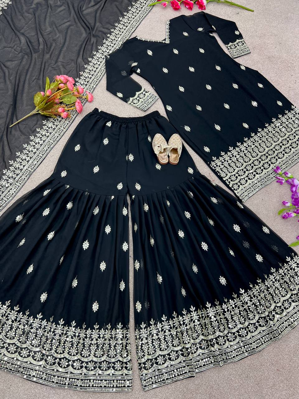 New Designer Party Wear Look Top-Plazzo and Dupatta With Heavy Embroidery 5mm Sequence Work