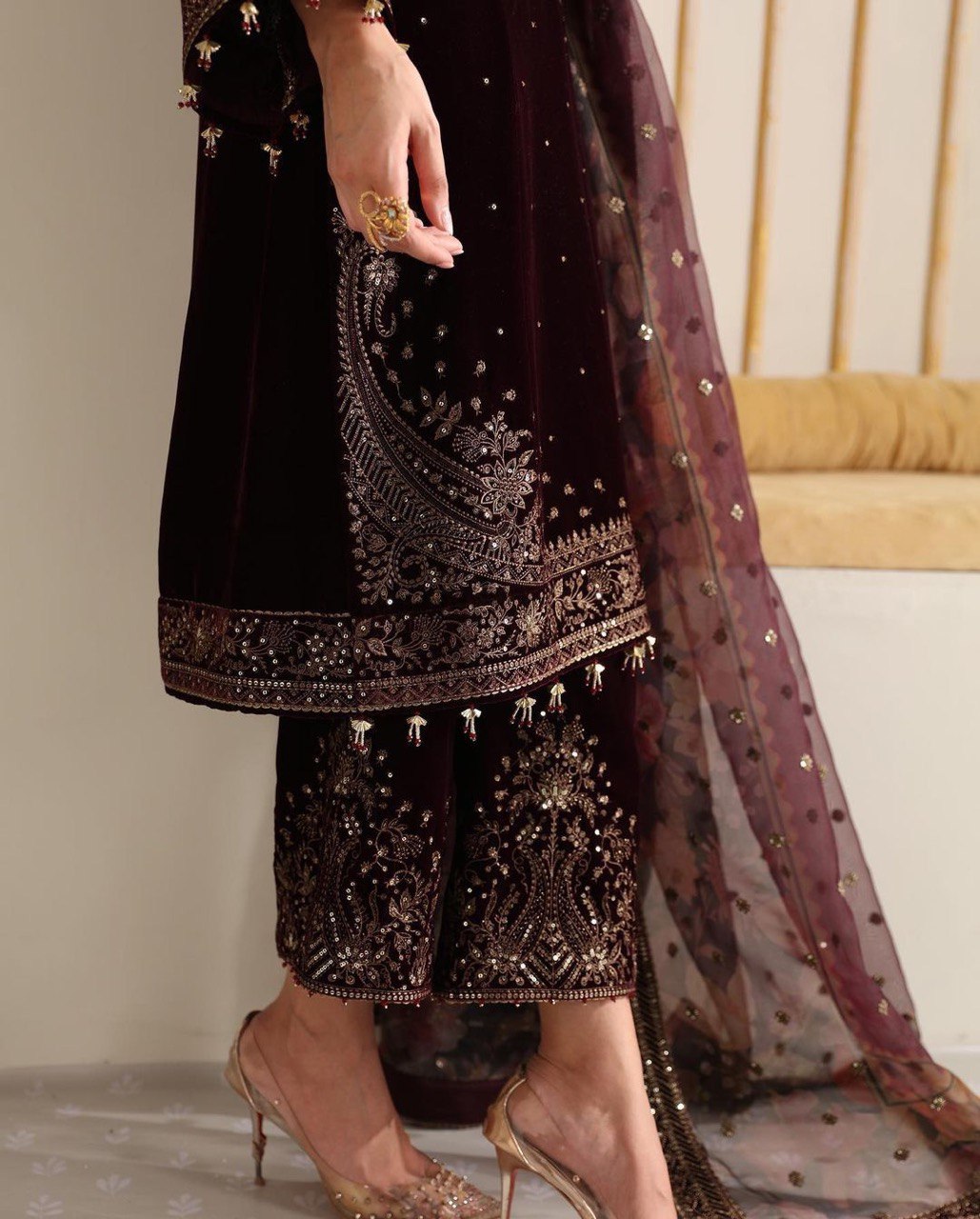 PRESENTLY PAKISTANI STYLE FANCY GEORGETTE SEQUENCE EMBROIDERED WORK TOP AND PANT