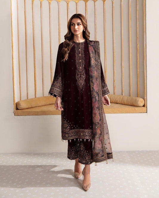 PRESENTLY PAKISTANI STYLE FANCY GEORGETTE SEQUENCE EMBROIDERED WORK TOP AND PANT