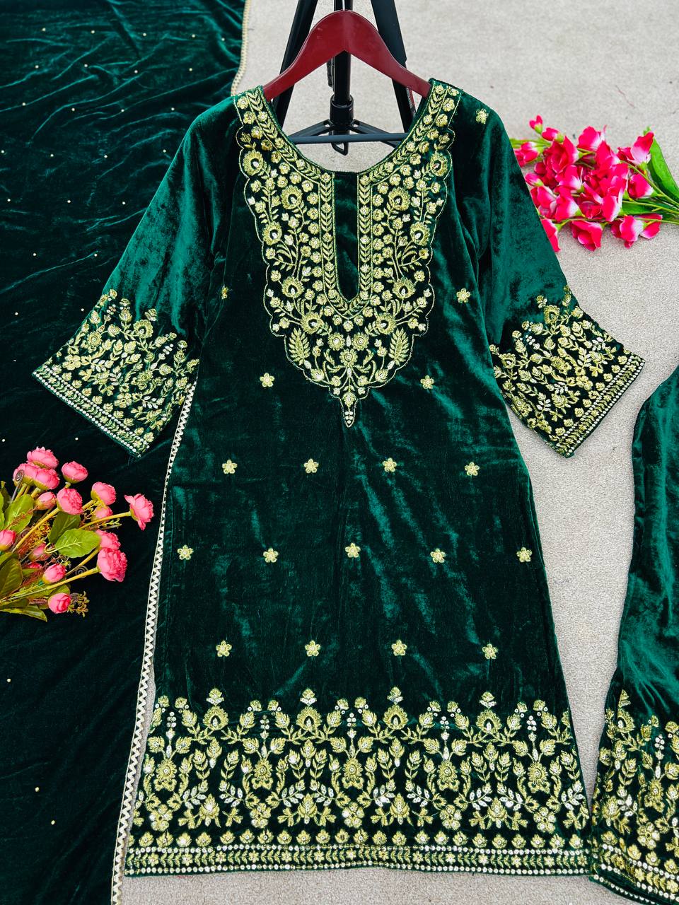 New Designer Party Wear Look Velvet Top With Dupatta and Fully Stiched Bottom Ready To Wear Collection