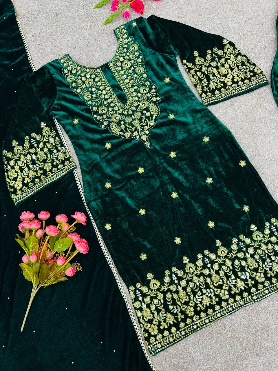 New Designer Party Wear Look Velvet Top With Dupatta and Fully Stiched Bottom Ready To Wear Collection