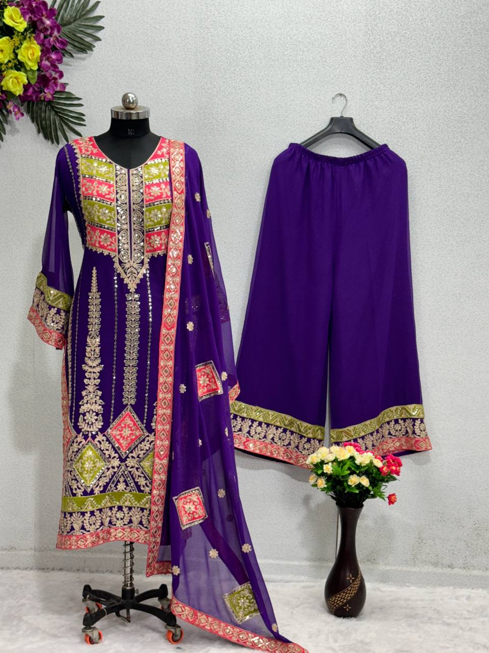 NEW DESIGNER HEAVY FUAX GEORGETTE PAKISTANI  SUIT SET