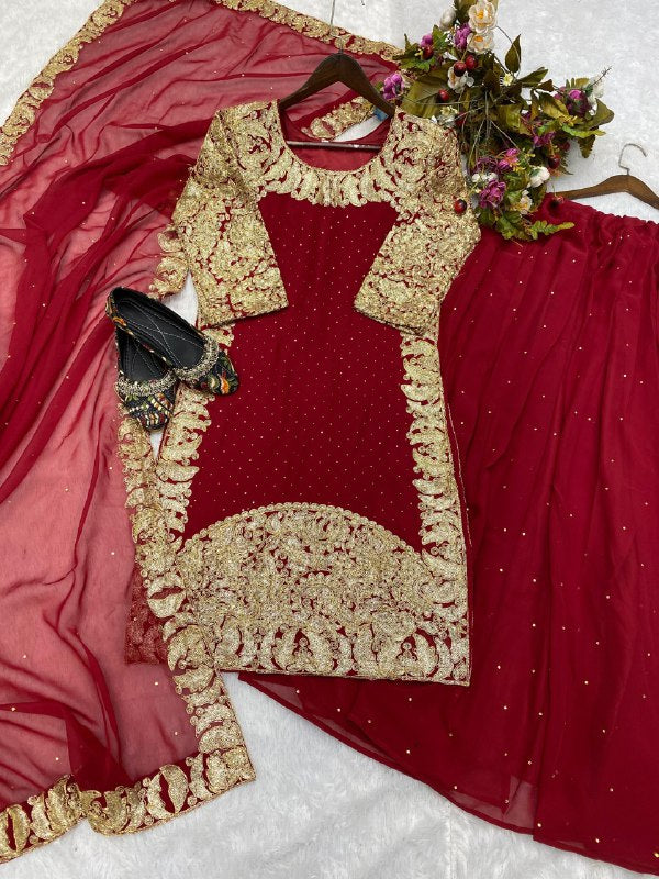 GEORGETTE WITH SEQUENCING EMBROIDERY AND HOTFIXED DIAMOND WORK SUIT