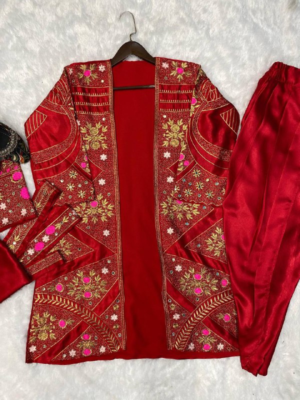 FANCY SLEEVE KOTI EMBROIDERY & REAL MIRROR WORK WITH CHOLI AND PATIYALA