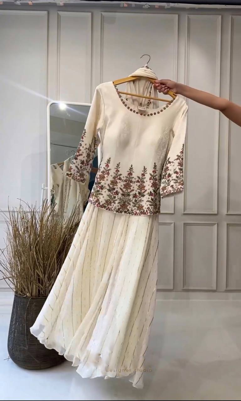 New  Heavy Embroidery Sequence Work Top-Plazo And Dupatta Set Fully Stitched Ready To Wear Collection