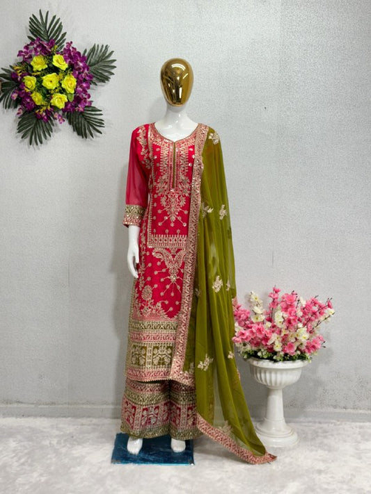 NEW DESIGNER HEAVY FUAX GEORGETTE GREEN PAKISTANI  SUIT