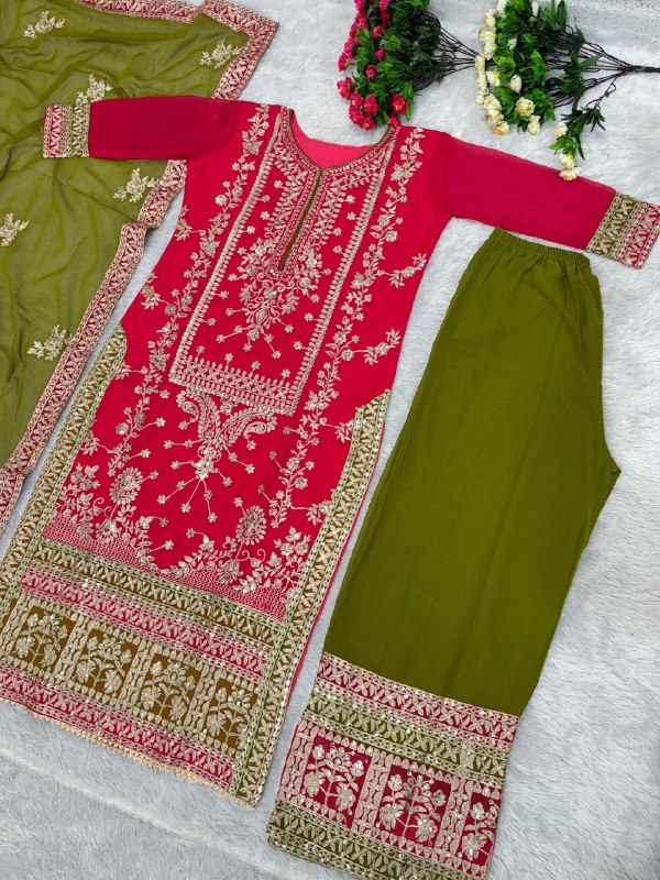 NEW DESIGNER HEAVY FUAX GEORGETTE GREEN PAKISTANI  SUIT