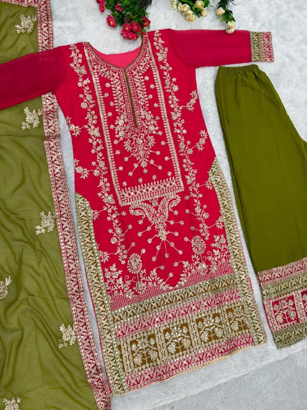 NEW DESIGNER HEAVY FUAX GEORGETTE GREEN PAKISTANI  SUIT