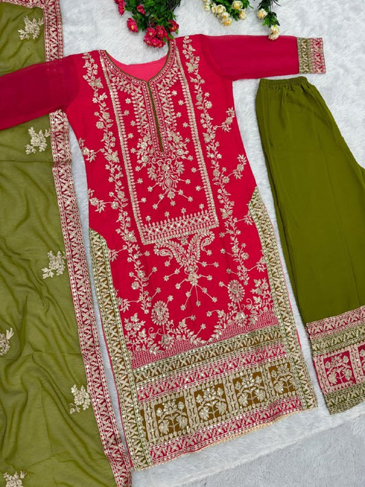 NEW DESIGNER HEAVY FUAX GEORGETTE GREEN PAKISTANI  SUIT