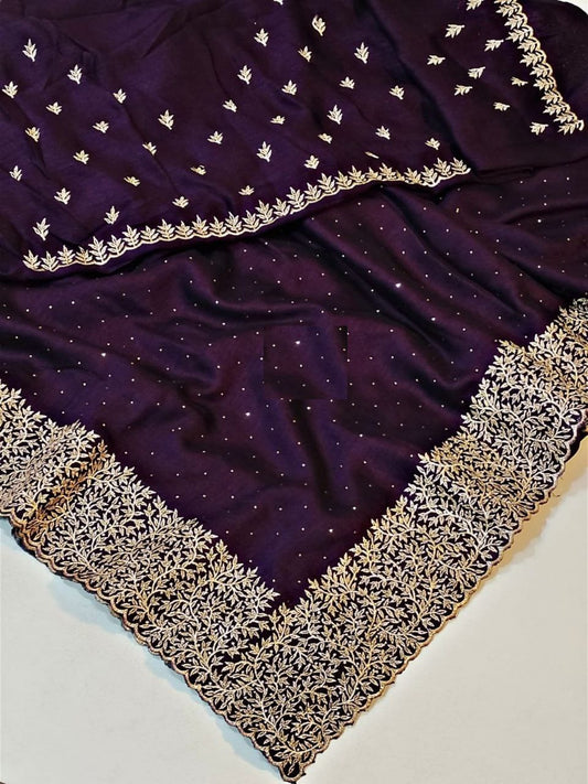 Blooming Vichitra zari  embroidery work with stone attached in whole sarees