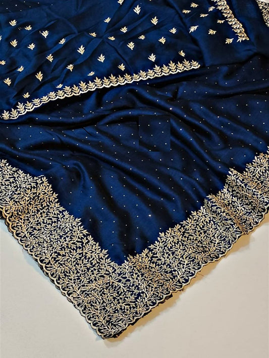 Blooming Vichitra zari  embroidery work with stone attached in whole sarees