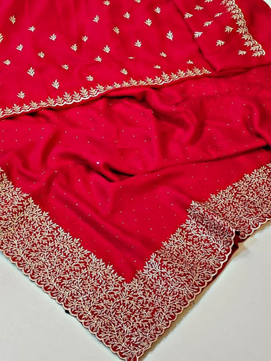 Blooming Vichitra zari  embroidery work with stone attached in whole sarees