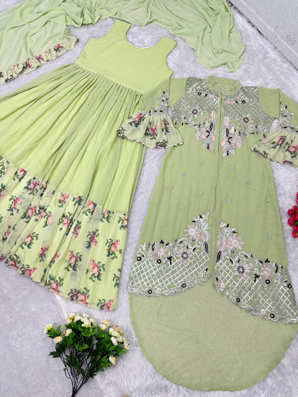 NEW DESIGNER PARTY WEAR EMBROIDERY WORK 3 PIECE SUIT SET