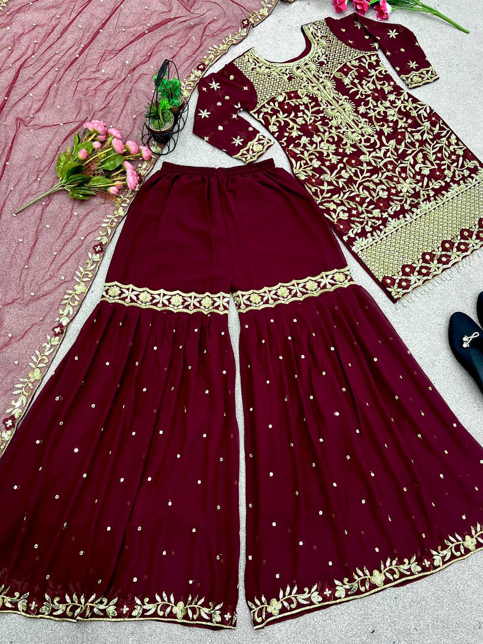 Launching New Designer Party Wear Look Fancy Top-Dupatta and Fully Stitched Gharara