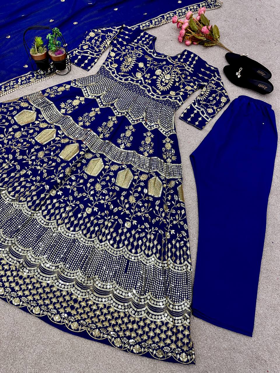 Launching New Designer Party Wear Look Full Heavy Embroidery Sequence Work Gown