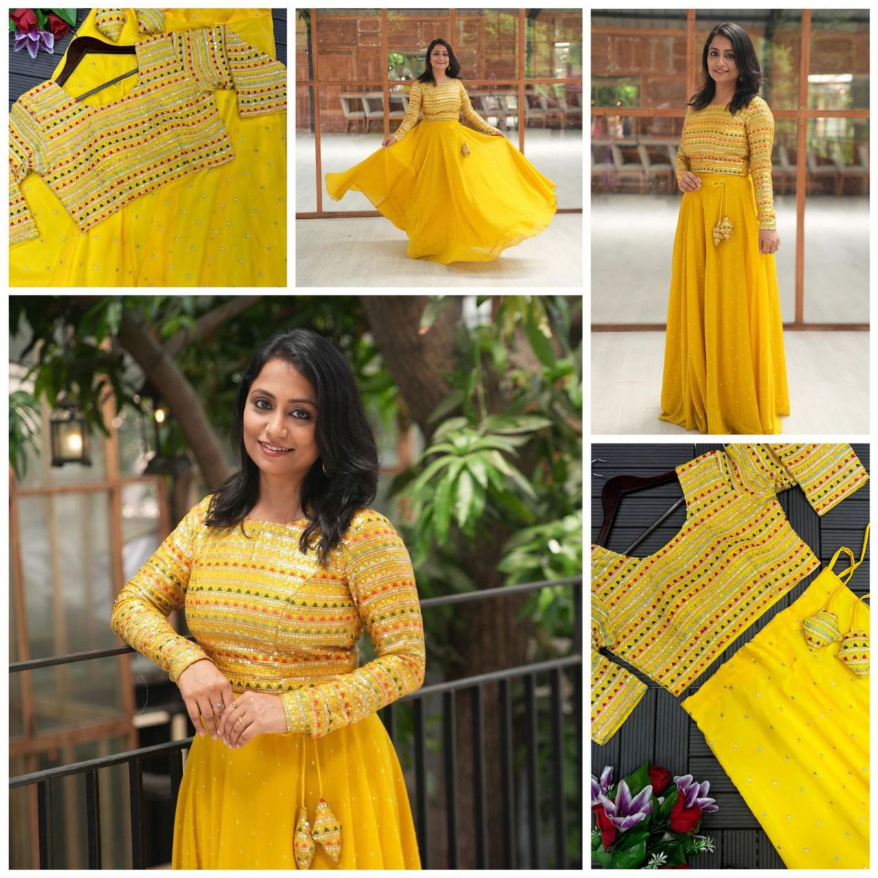 Haldi Ceremony Special New Super Trending Embroidery work ready to wear Lenegha