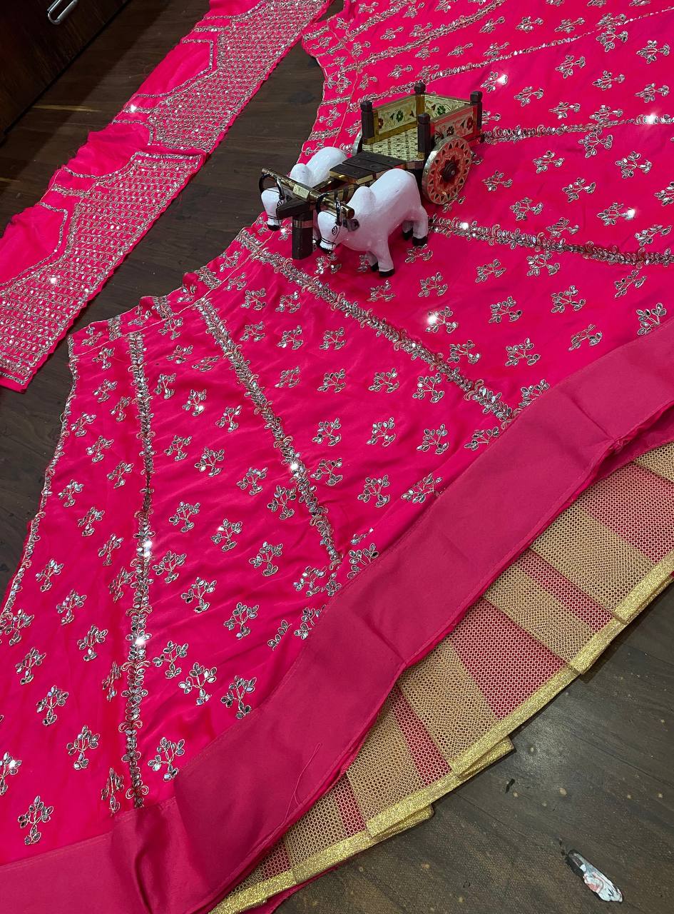 Launching Malai Silk Real Mirror Work Lehenga, Exceptional Quality with Can-Can and Canvas Layers