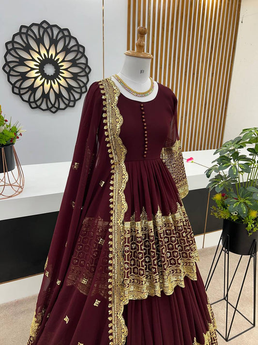 Faux Georgette With Heavy 5mm Embroidery Sequence Work Lehenga