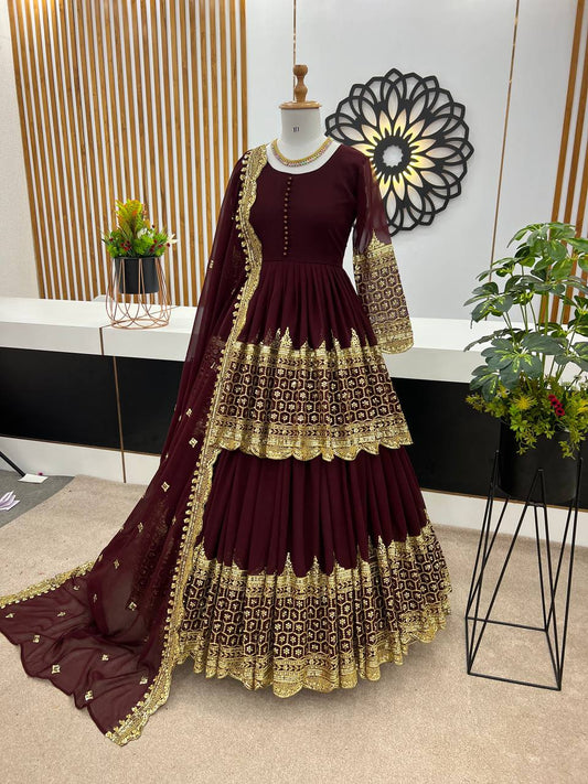 Faux Georgette With Heavy 5mm Embroidery Sequence Work Lehenga