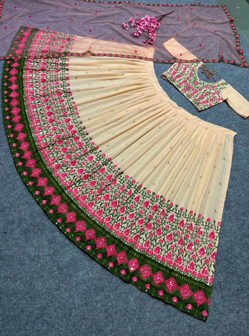 Chiku Pink colour Colour Embroidered Attractive Party Wear Silk Lehenga choli