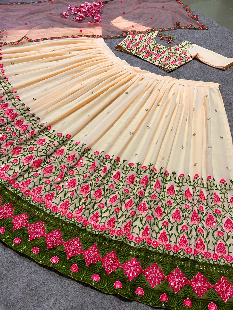 Chiku Pink colour Colour Embroidered Attractive Party Wear Silk Lehenga choli