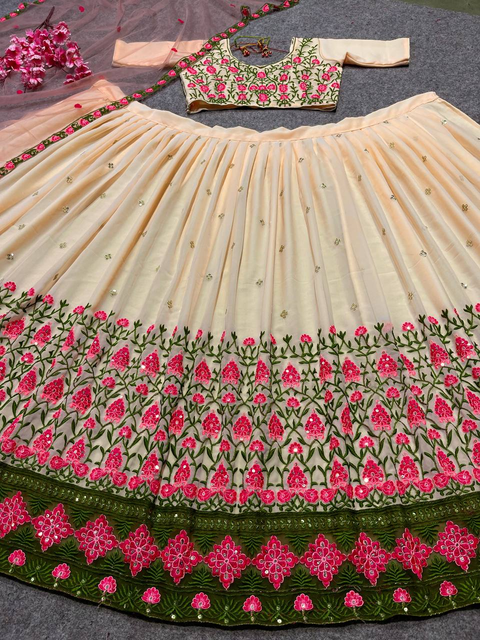 Chiku Pink colour Colour Embroidered Attractive Party Wear Silk Lehenga choli