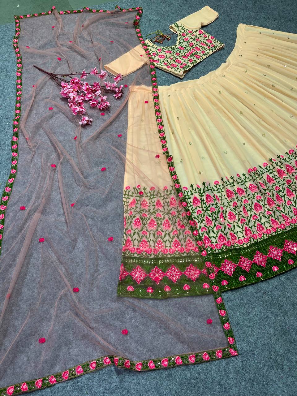 Chiku Pink colour Colour Embroidered Attractive Party Wear Silk Lehenga choli