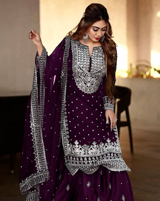 New Heavy Embroidery Sequence Work Top Gharara