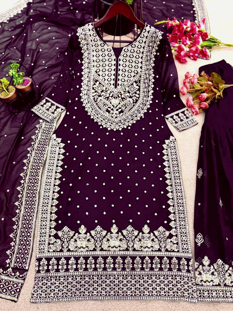 New Heavy Embroidery Sequence Work Top Gharara