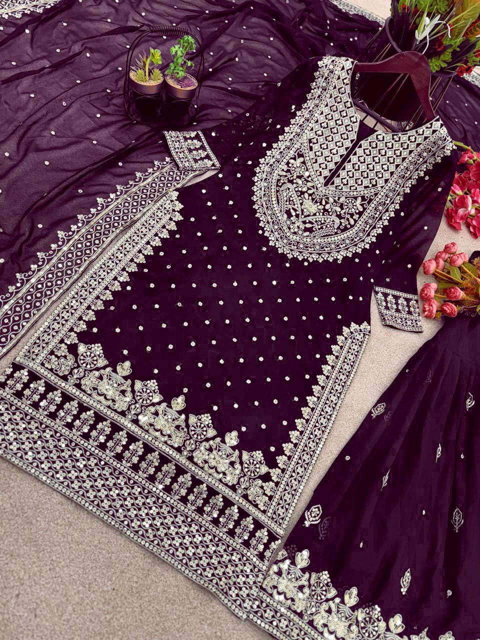 New Heavy Embroidery Sequence Work Top Gharara