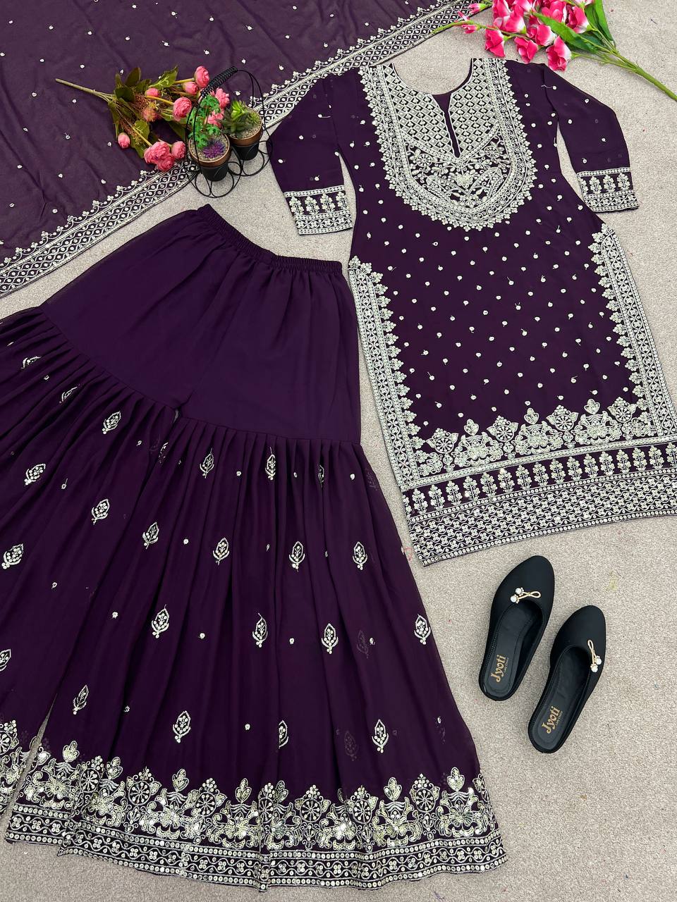 New Heavy Embroidery Sequence Work Top Gharara